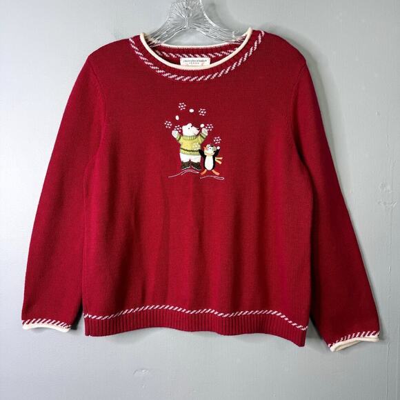 Christopher & Banks Petite Polar Bear Penguin Juggling Snowballs Sweater Sz PL - Picture 1 of 11